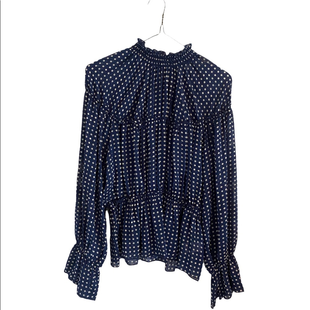 Dress Up Boutique Ruffled Mock Neck Polka Dot Blouse